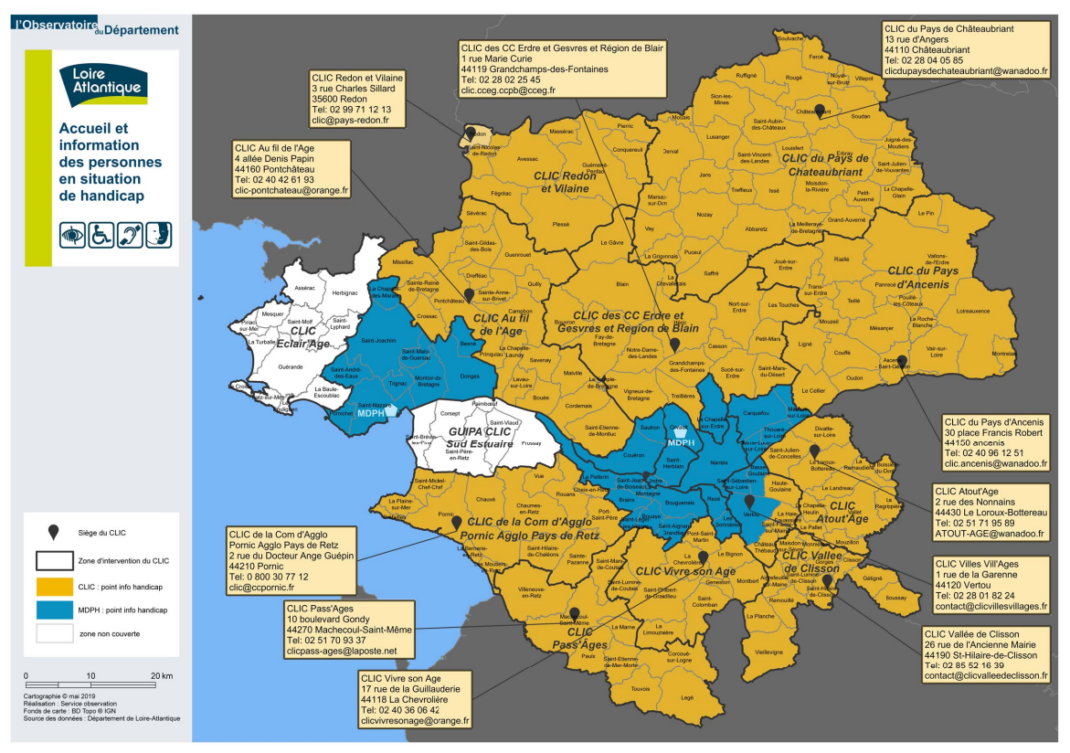 Carte géographique des CLIC du 44 en juin 2019