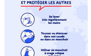 FACE AU CORONAVIRUS : POUR SE PROTÉGER ET PROTÉGER LES AUTRES : Se laver très régulièrement les mains - Tousser ou éternuer dans son coude ou dans un mouchoir - Utiliser un mouchoir à usage unique et le jeter - Saluer sans se serrer la main, éviter les embrassades. Vous avez des questions sur le coronavirus ? 0800130000 (appel gratuit) ou gouvernement.fr/info-coronavirus