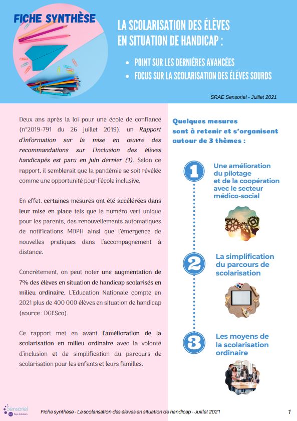 visuel fiche de synthèse scolarisation juillet 2021